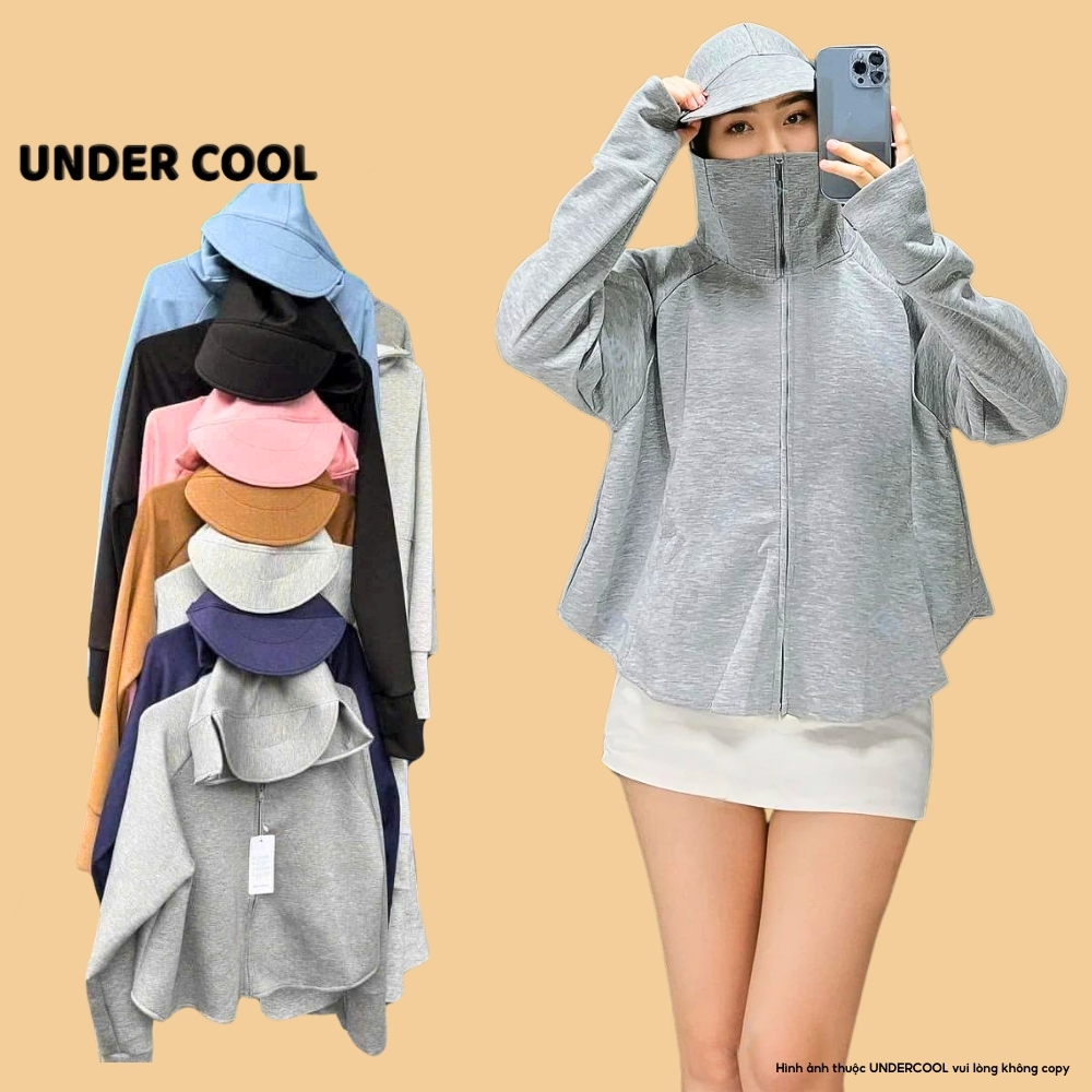 Áo Chống Nắng Cánh Dơi Nữ UNDERCOOL Vành Mũ To Dáng Croptop Chất Umì Nỉ Cao Cấp Co Giãn ACN05