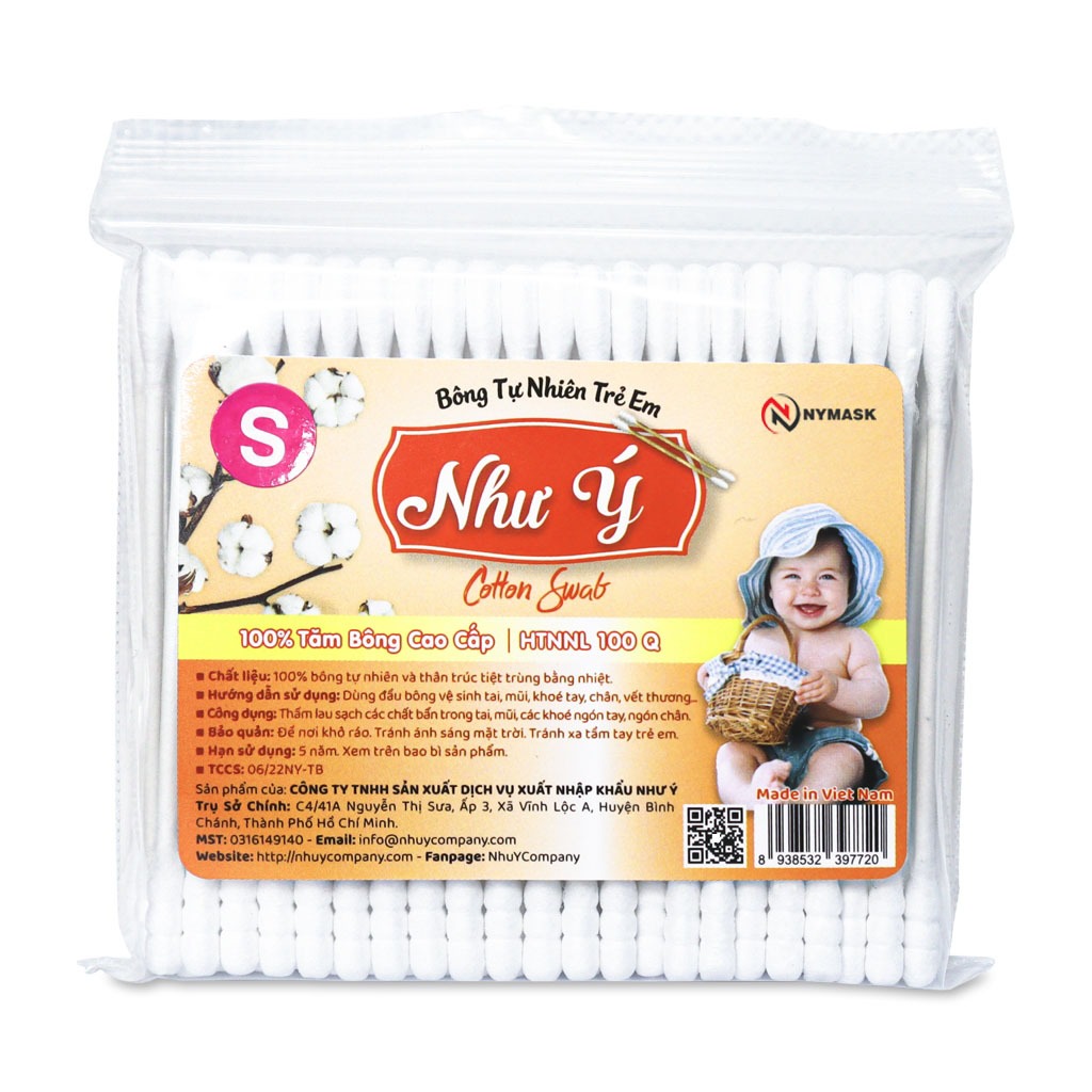 Combo 3 bịch tăm bông trẻ em Như Ý Company thân giấy - Bịch 100 cây