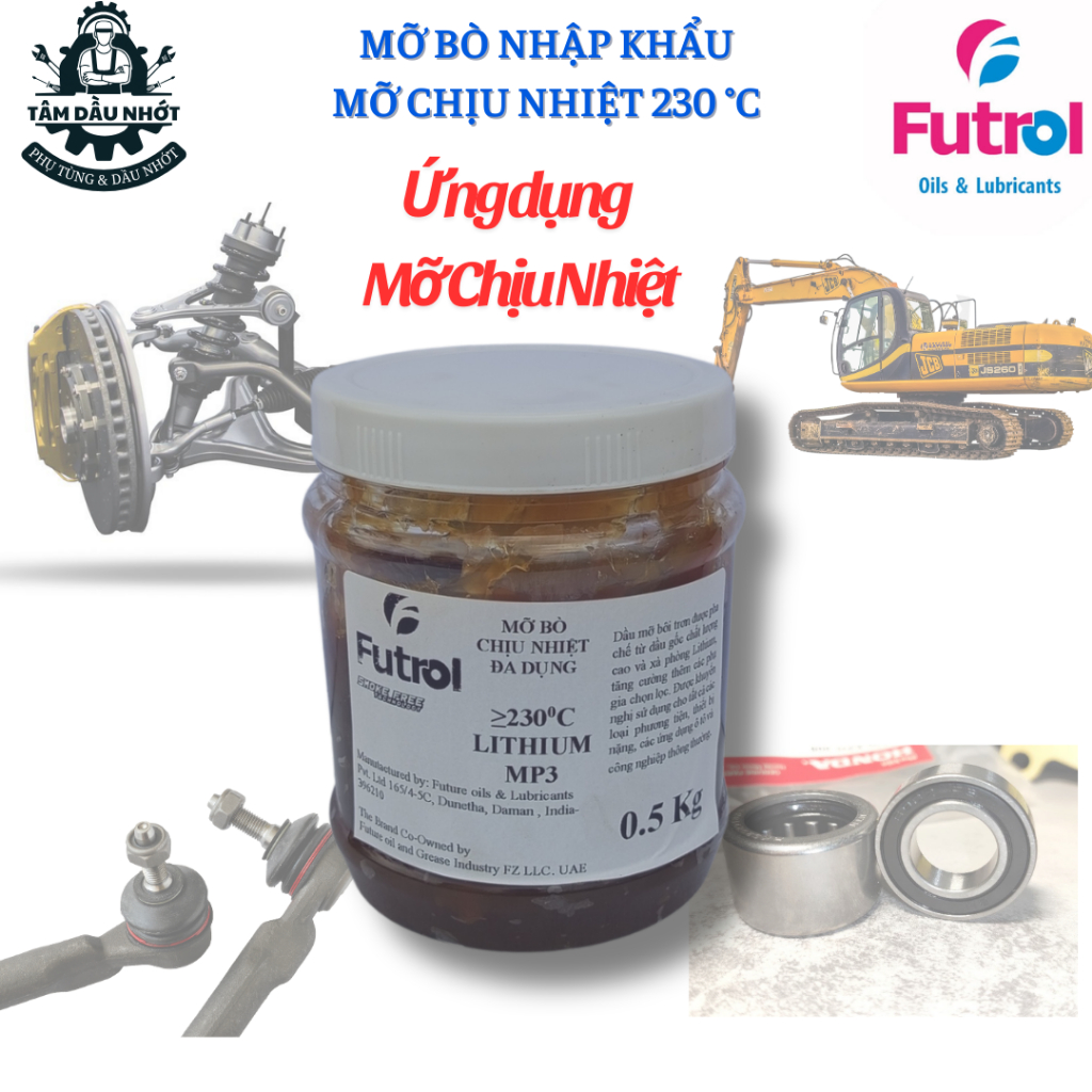 [Mỡ chịu nhiệt 230℃] Mỡ bò nhập khẩu Futrol Lithium MP3 0.5Kg, phụ gia lithium tăng cường khả năng chịu nhiệt