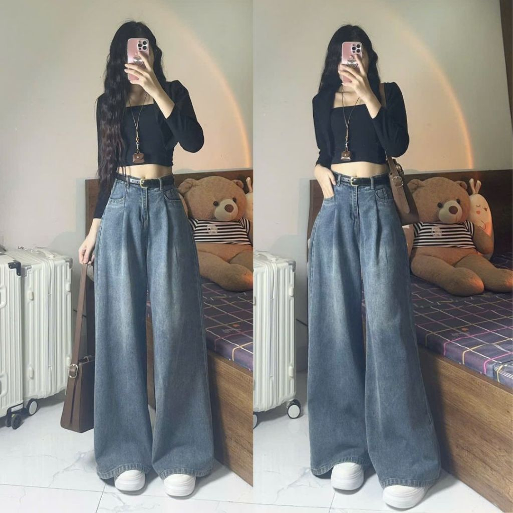 Quần Jean Ống Xuông Rộng Joolate Có Ly Trước Thời Trang Hàn Quốc Tôn Dáng, Đủ Màu - Quần Nữ Đi Học, Đi Làm