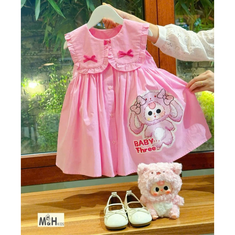 Váy babydoll in hình 3D BabyThree chất thô cotton mềm mại size 8-36kg DL63 - váy cho bé Diệu Linh shop kids