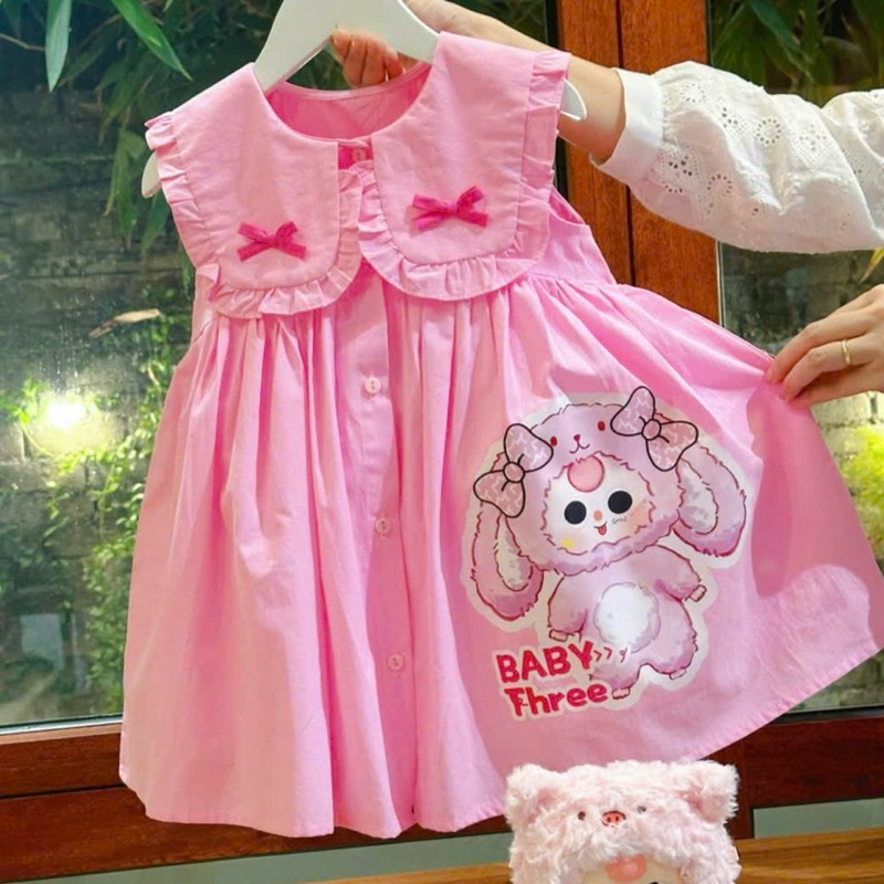 Váy babydoll in hình 3D BabyThree chất thô cotton mềm mại size 8-36kg DL63 - váy cho bé Diệu Linh shop kids