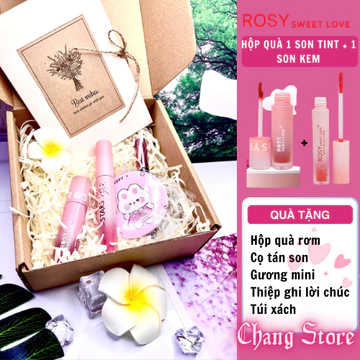 Set quà tặng Son Kem + Rosy Tint tặng cọ gương, son lì trắng da bền màu son lâu trôi, son không chì CHANG STORE