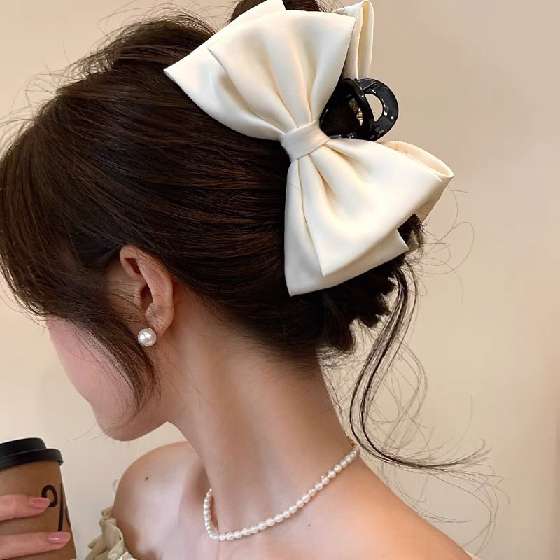 Kẹp tóc tiểu thư nơ lớn vải lụa mềm siêu xinh dạng ngoạm K222