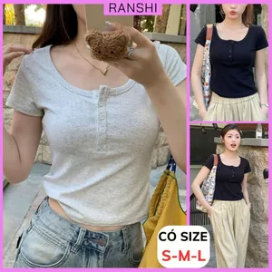 Áo Thun Cộc Tay RANSHI Ôm Body Dáng Vừa Tay Ngắn Phối Cúc Cài Chất Gân Dày Dặn - RA301