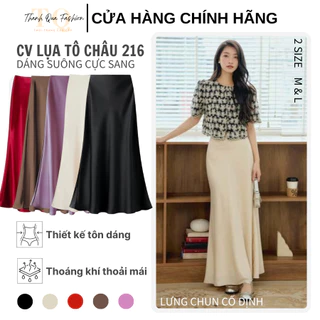 Chân Váy Lụa Tô Châu Dáng Suông Dài Chữ A Xòe Cạp Trễ Lưng Chun Bên Trong, Kiểu Dáng Midi - TQ216