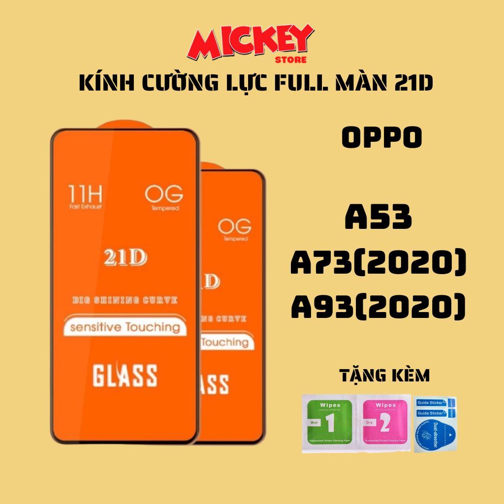 Kính cường lực full màn cho OPPO a53 a73(2020) a93(2020) hạn chế bám vân tay, cảm ứng mượt