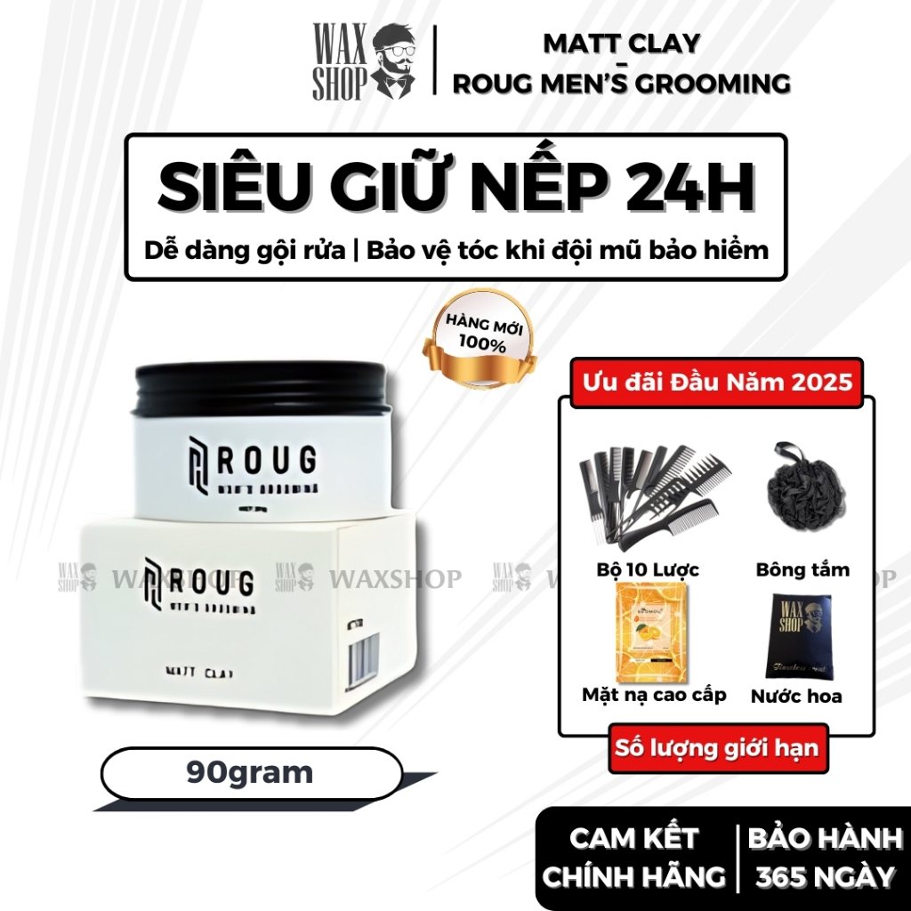 Sáp vuốt tóc nam Roug Matt Clay, Roug trắng 90gr chính hãng gel, wax ...