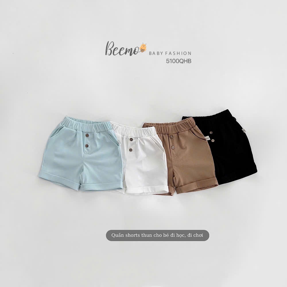 Quần đùi cotton trơn màu phối khuy, quần short thun phối khuy dừa bé trai 5100QHB