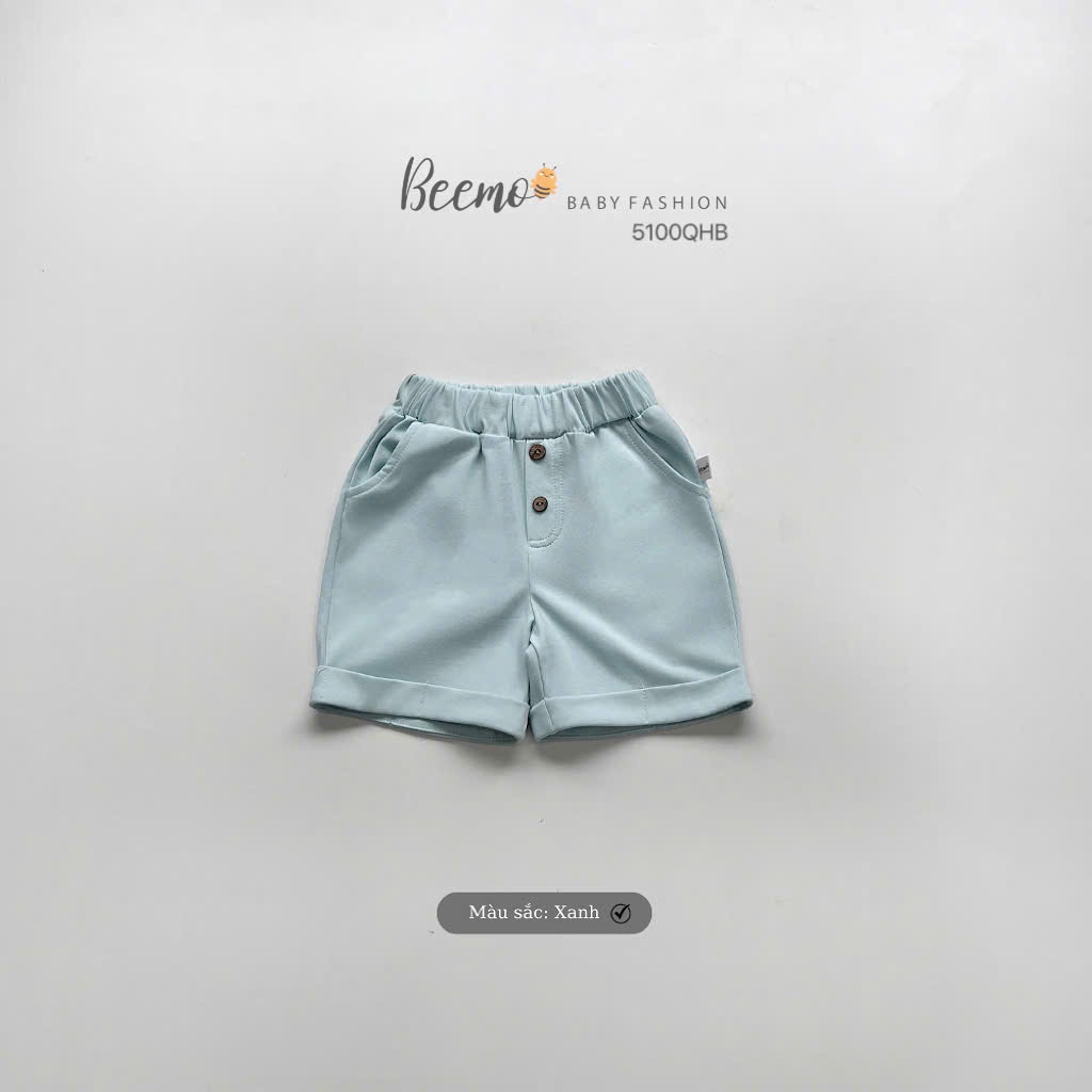 Quần đùi cotton trơn màu phối khuy, quần short thun phối khuy dừa bé trai 5100QHB