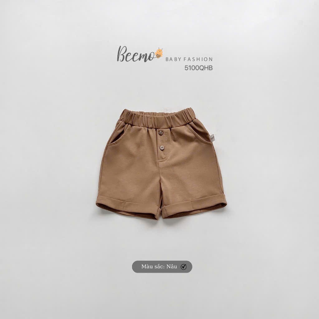 Quần đùi cotton trơn màu phối khuy, quần short thun phối khuy dừa bé trai 5100QHB