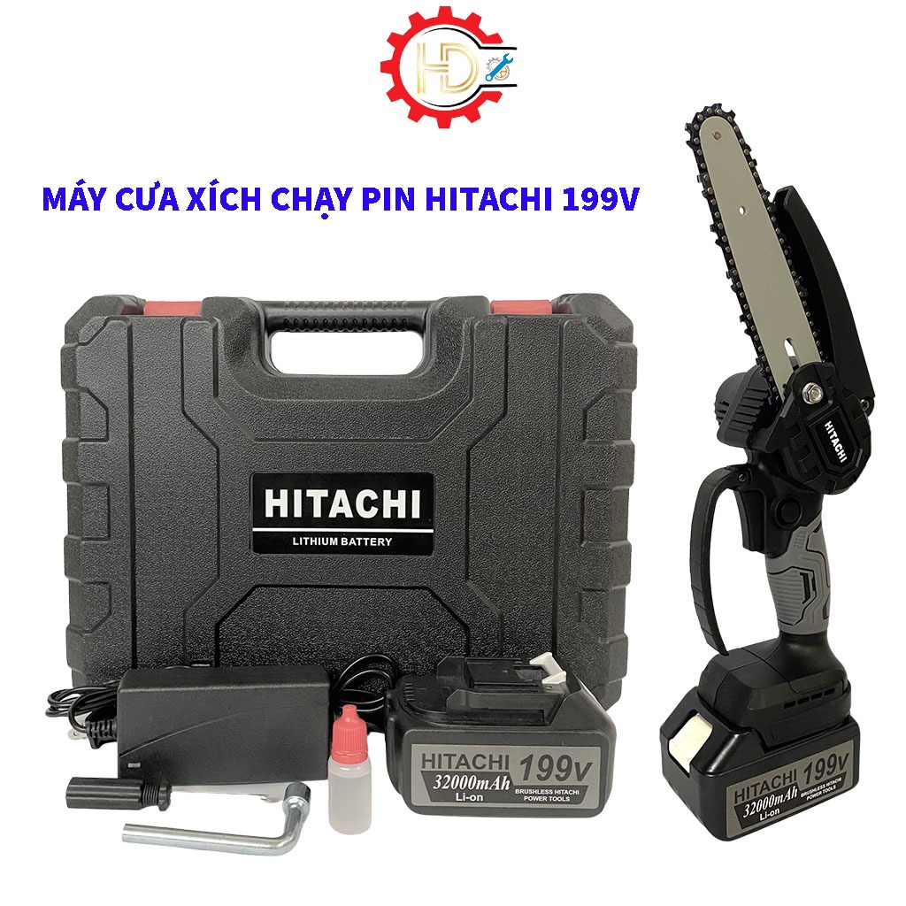 Máy cưa xích chạy pin HTC, máy cưa dùng pin cầm tay, động cơ lõi đồng, nhỏ gọn, lam xích 6 inch