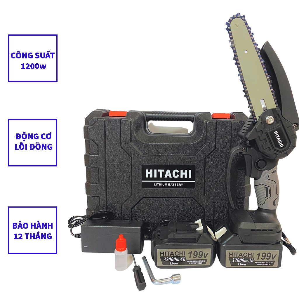 Máy cưa xích chạy pin HTC, máy cưa dùng pin cầm tay, động cơ lõi đồng, nhỏ gọn, lam xích 6 inch