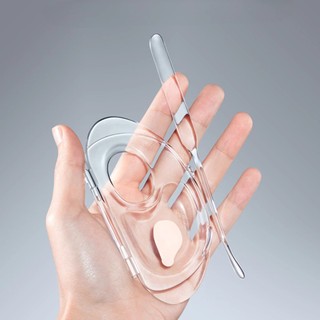 [Y306] Bộ Khay Trộn Kem Nền Mica Trong Suốt - Có Nắp Đậy - Chống Gỉ, Dễ Vệ Sinh