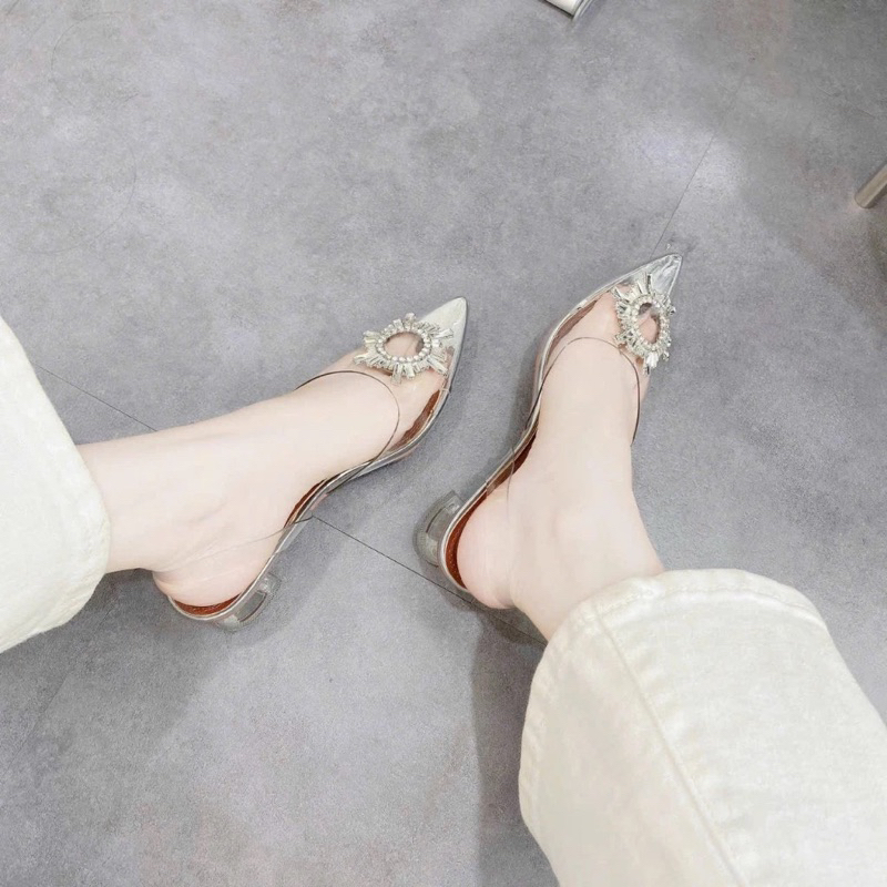 Dép Sandal Mica Trong Suốt 3Cm Hoa Mặt Trời Siêu Xinh Full Size Từ 35-39