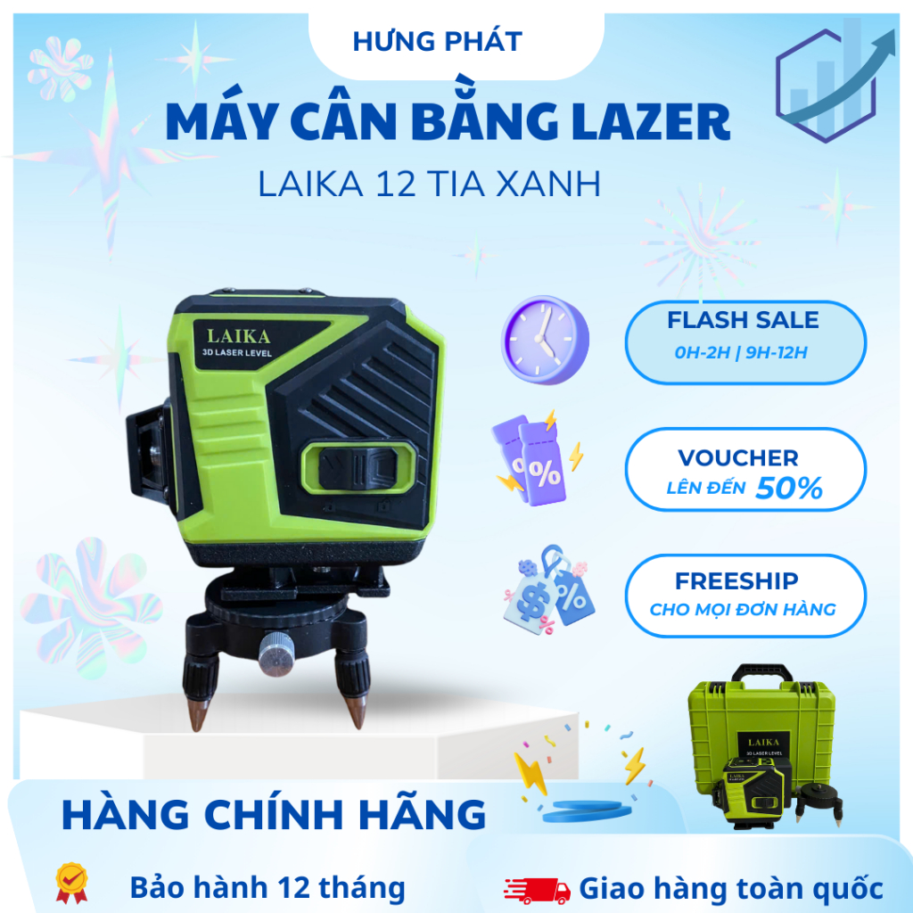 Máy cân bằng laser 12 Tia Xanh chính hãng Laika - Hưng Phát