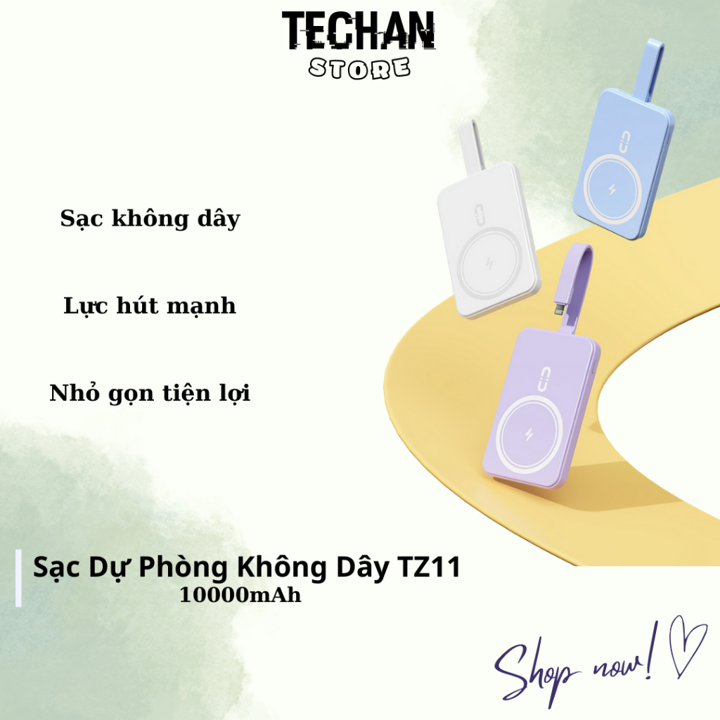 Pin Sạc Dự Phòng Không Dây Dung Lượng 10000mAh Tích Hợp Sạc Từ Tính Cho Nhiều Thiết Bị Điện Thoại
