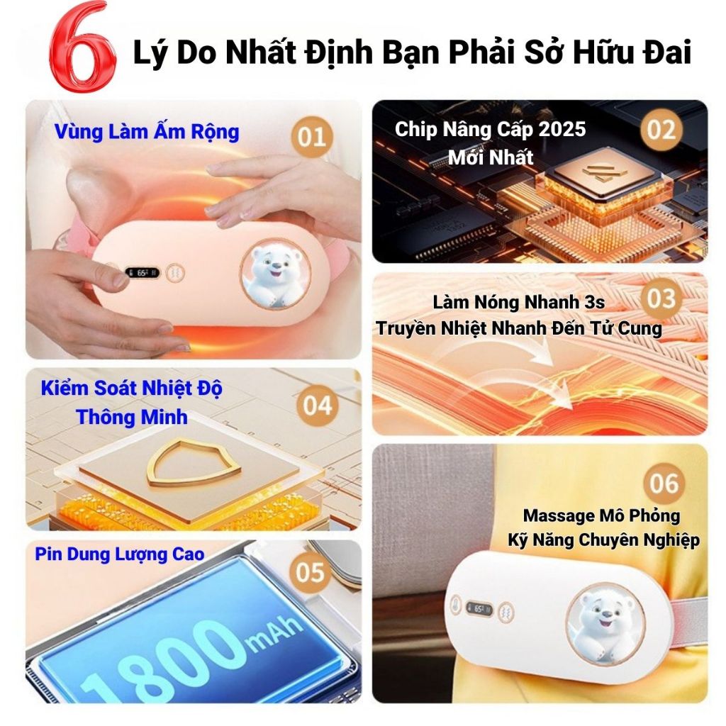 Đai chườm nóng mát xa bụng kinh, Máy chườm ấm massage tử cung, Túi chườm sưởi cho bạn gái đến kì dâu