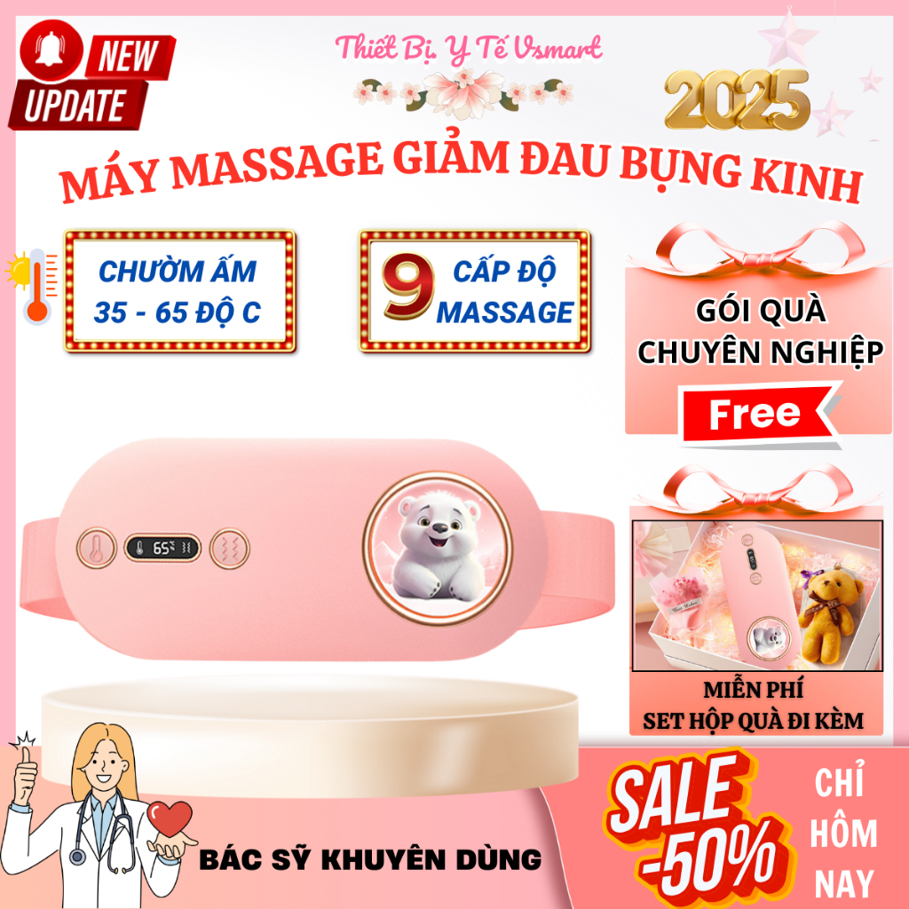 Đai chườm nóng mát xa bụng kinh, Máy chườm ấm massage tử cung, Túi chườm sưởi cho bạn gái đến kì dâu