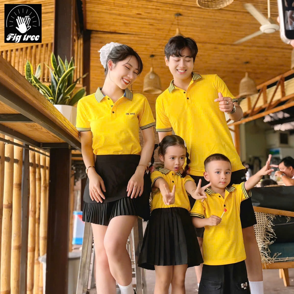 Áo Gia Đình Fig Tree Thun Polo Màu Vàng Tươi  Sáng Đón Hè, hàng thiết kế nhiêu Size lựa chọn