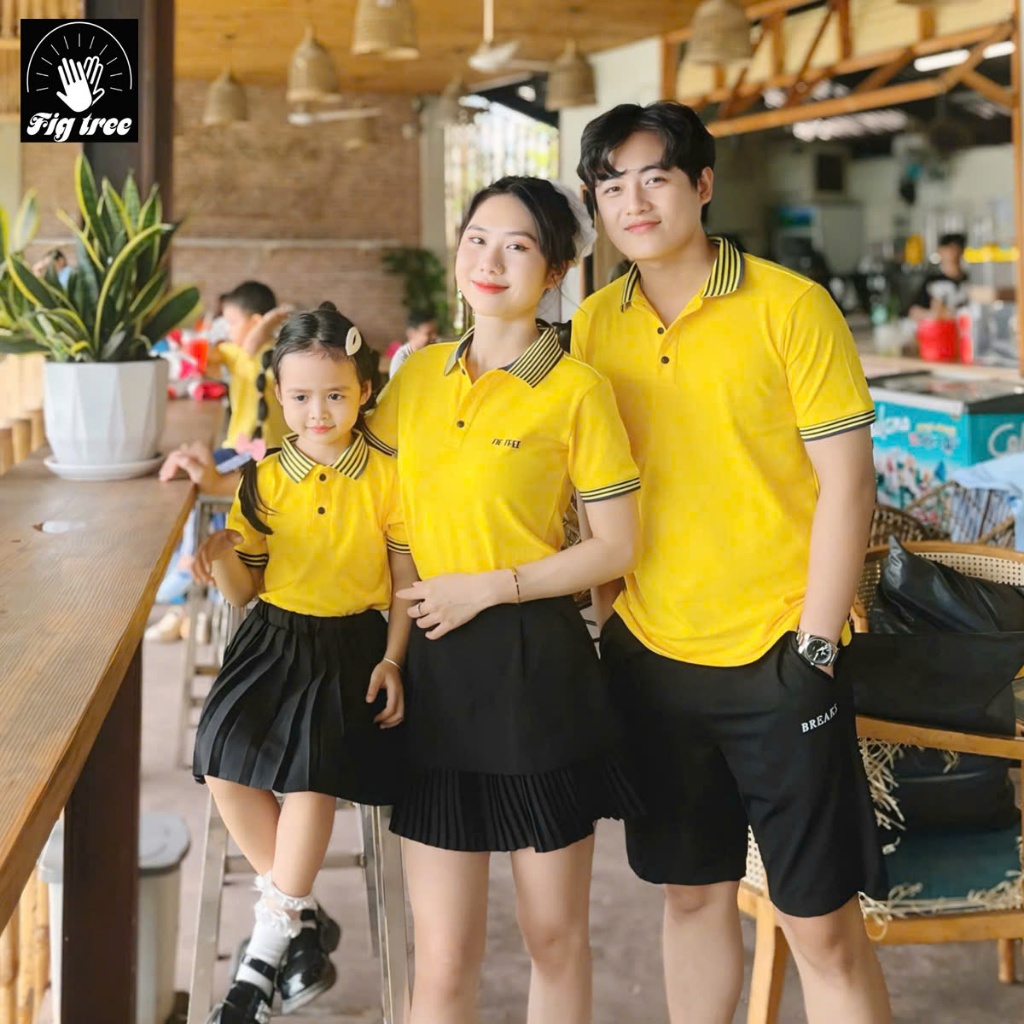 Áo Gia Đình Fig Tree Thun Polo Màu Vàng Tươi  Sáng Đón Hè, hàng thiết kế nhiêu Size lựa chọn