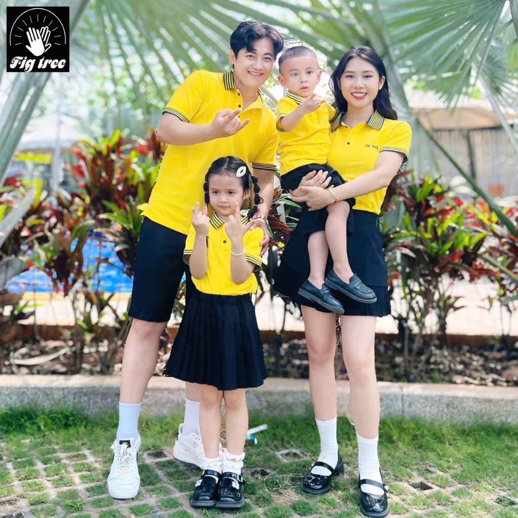Áo Gia Đình Fig Tree Thun Polo Màu Vàng Tươi  Sáng Đón Hè, hàng thiết kế nhiêu Size lựa chọn