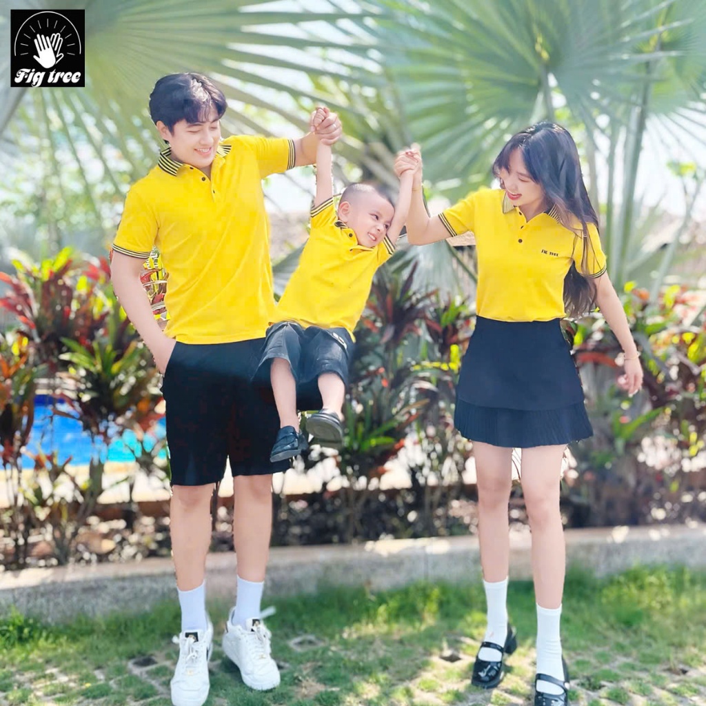 Áo Gia Đình Fig Tree Thun Polo Màu Vàng Tươi  Sáng Đón Hè, hàng thiết kế nhiêu Size lựa chọn