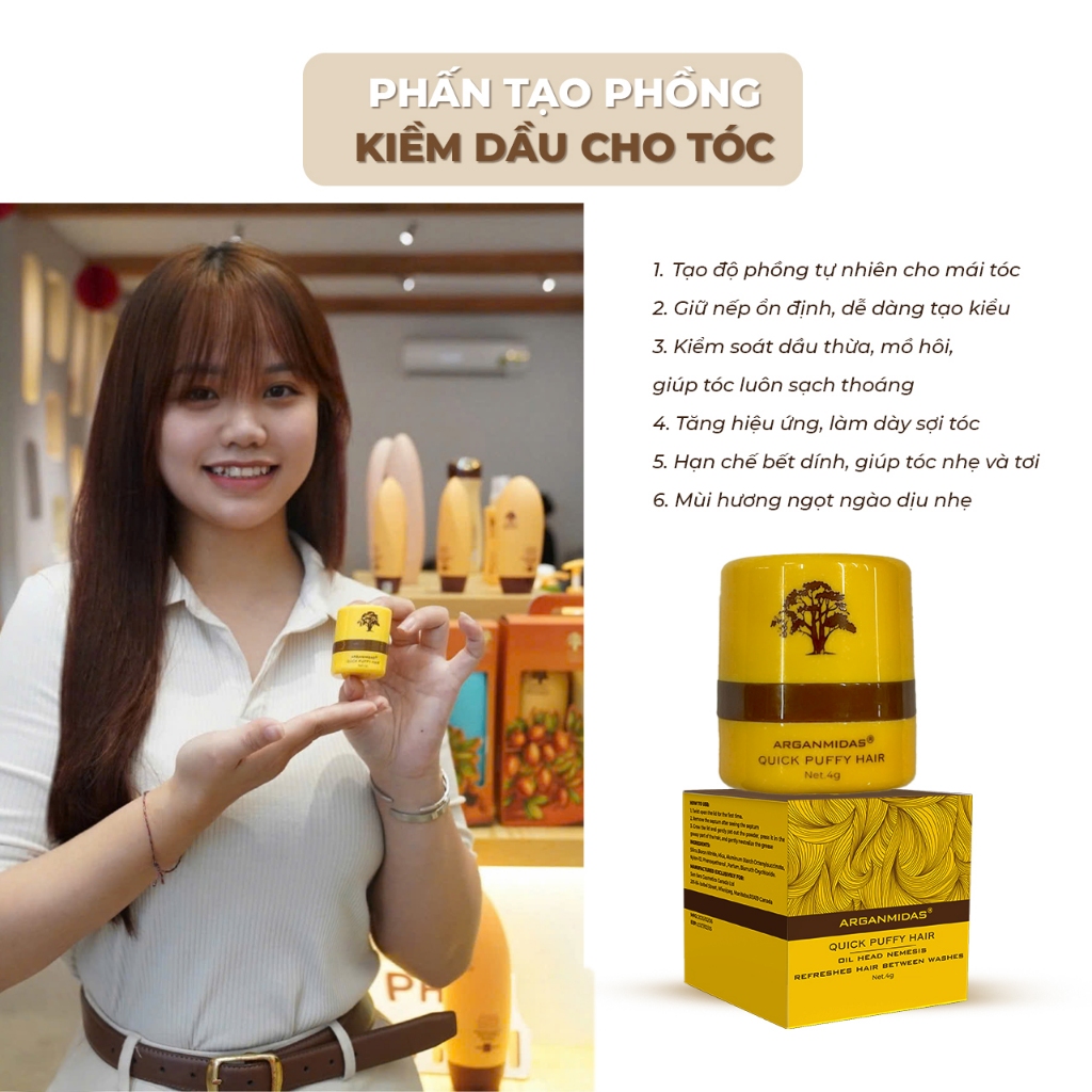 Ảnh Phấn kiềm dầu tạo phồng chân tóc Arganmidas, phấn gội khô giúp tóc bồng bềnh 4g 4