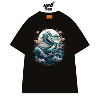 Áo Thun Unisex NGỐ TEE Rồng Xanh Hoa Anh Đào Phong Cách Nhật Bản Vải Cotton 75 Thoáng Mát Mềm Mịn