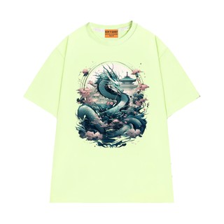 Áo Thun Unisex NGỐ TEE Rồng Xanh Hoa Anh Đào Phong Cách Nhật Bản Vải Cotton 75 Thoáng Mát Mềm Mịn