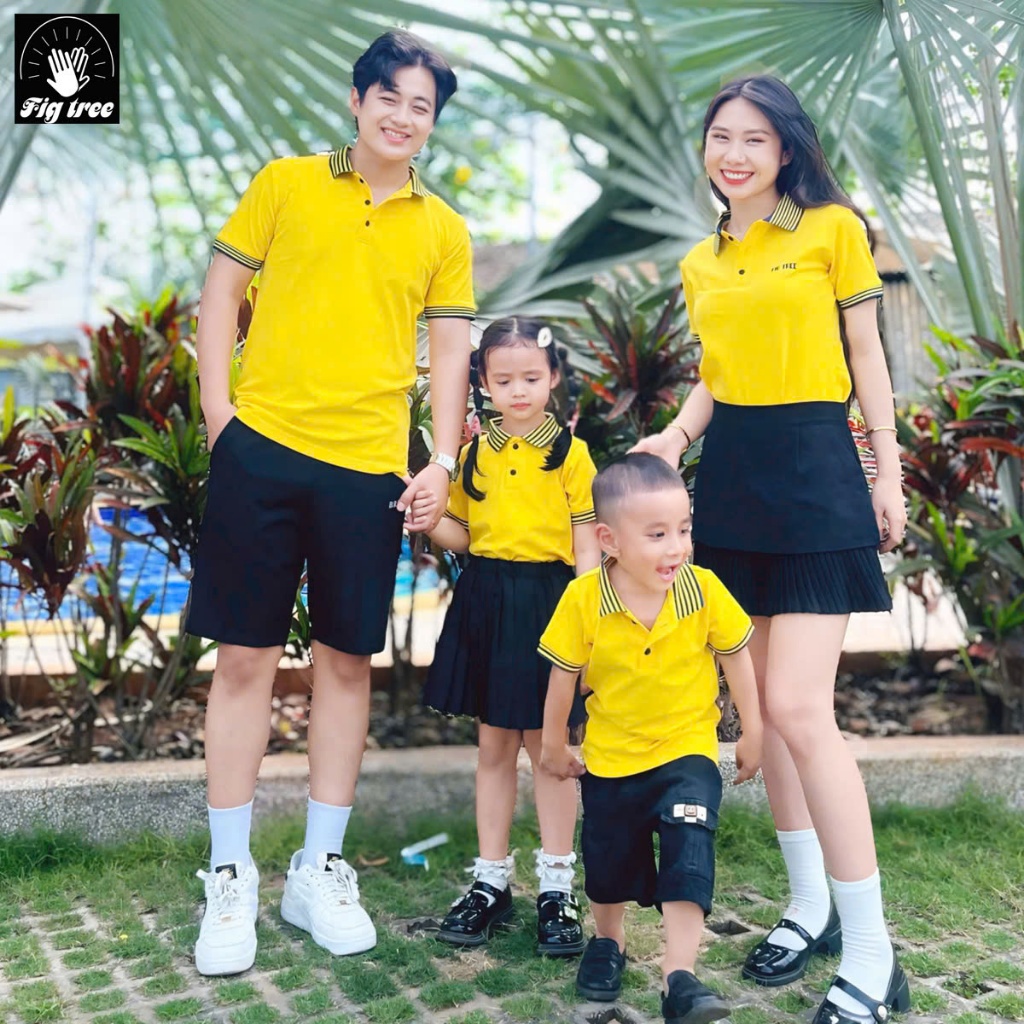 Áo Gia Đình Fig Tree Thun Polo Màu Vàng Tươi  Sáng Đón Hè, hàng thiết kế nhiêu Size lựa chọn