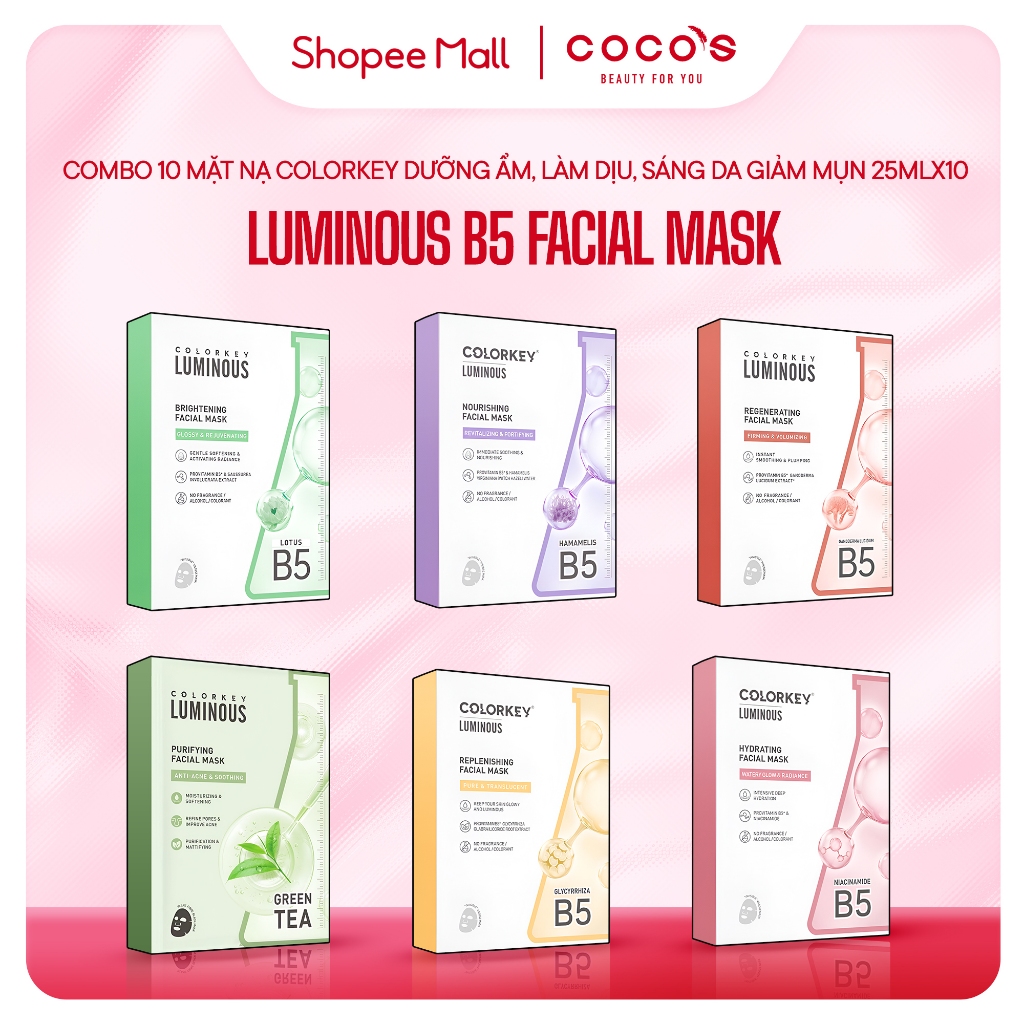Ảnh Combo 10 Mặt Nạ Colorkey Luminous B5 Facial Mask, Mặt Nạ Dưỡng Ẩm, Làm Dịu, Sáng Da Giảm Mụn 25mlx10 1