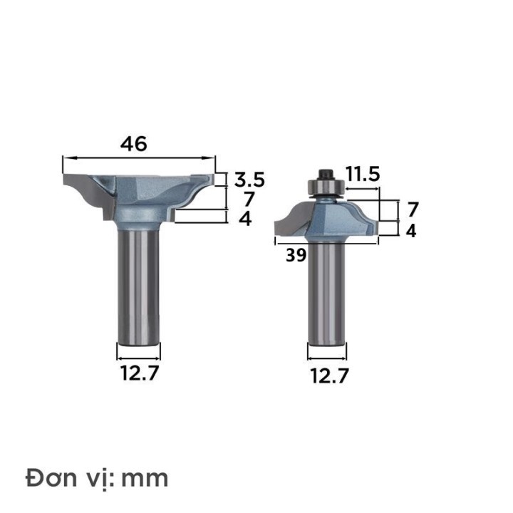 Mũi phay gỗ, mũi soi ghép mộng cửa cánh sen, bộ 2 mũi
