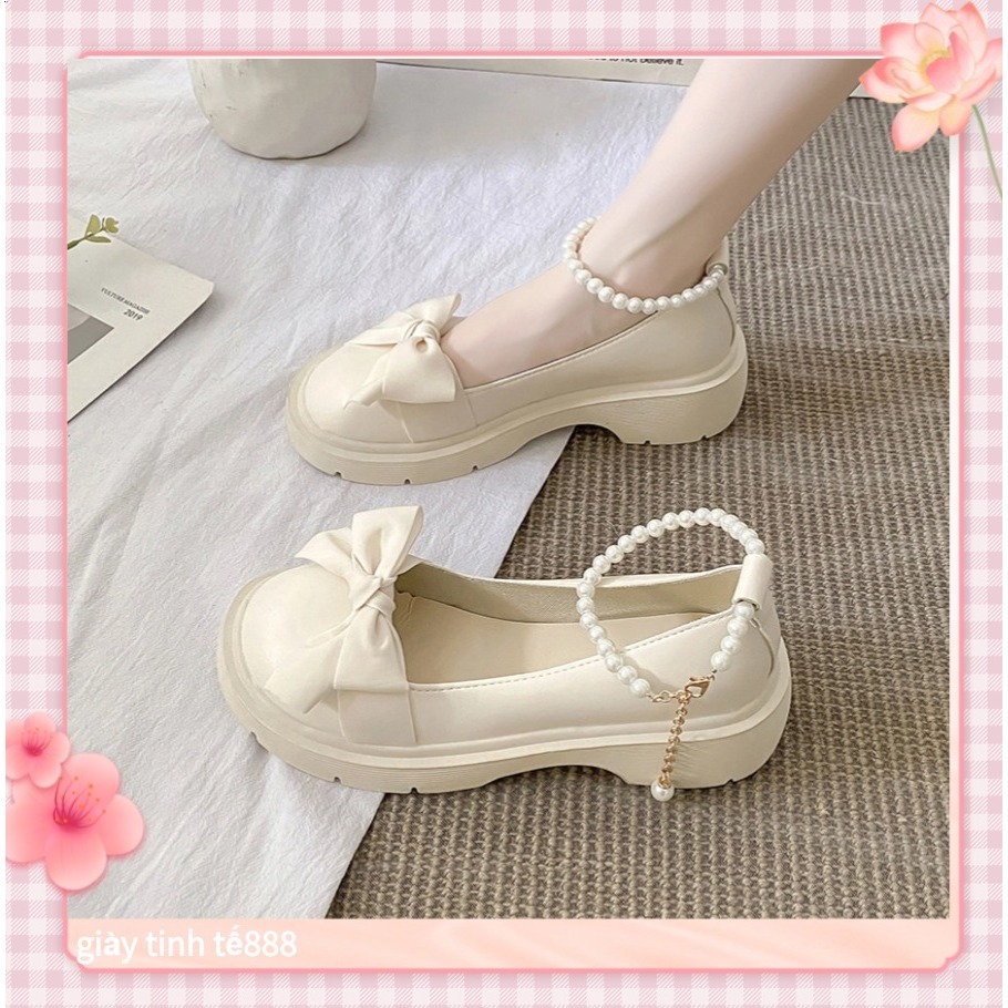 🔥Còn hàng🔥Giày Búp Bê Nữ Lolita 5p,Giày công chúa Quai ngọc Mũi Nơ Đế cao