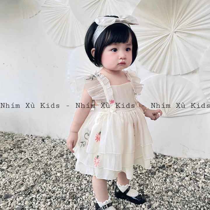 Sét Váy Lolita Kem Thêu NHÍM XÙ KIDS Cho Bé Gái Sơ Sinh, Đầy Tháng, Thôi Nôi V109 – 7