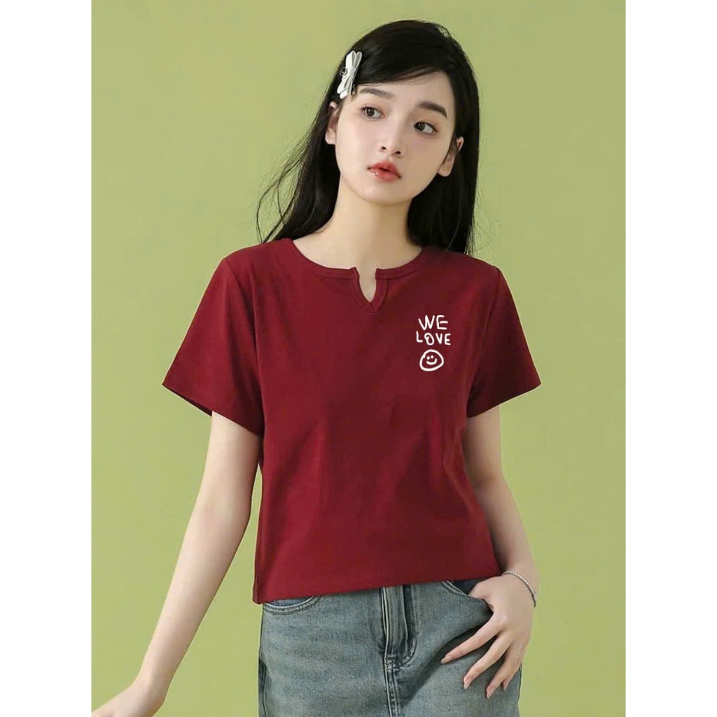 Áo thun nữ dáng lững cổ tròn khoét V JULY FASHION, Áo thun nữ chất thun gân borip chính phẩm dày dặn thấm mồ hôi mát mẻ