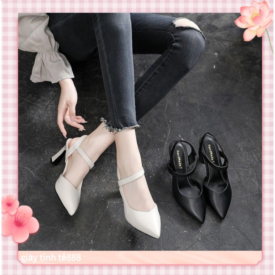 🔥Còn hàng🔥Giày cao gót nữ da mềm mũi nhọn 6p trắng và đen （cỡ 34-42）