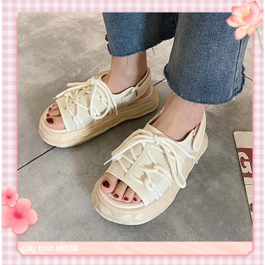Giày nữ cỡ lớn Dép nữ hở mũi  vải canvas trắng và đen