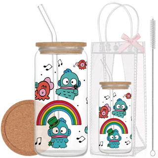 Cốc Thủy Tinh Cá Hề 500ml, Ly Thủy Tinh Nắp Tre 16Oz Chịu Nhiệt Kèm Phụ Kiện, Quà Tặng Sinh Nhật