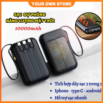 FREESHIP 20000mAh Sạc Dự Phòng Có Thể Sạc Bằng Năng Lượng Mặt Trời Hỗ Trợ Sạc Nhanh Nhiều Dòng Điện Thoại