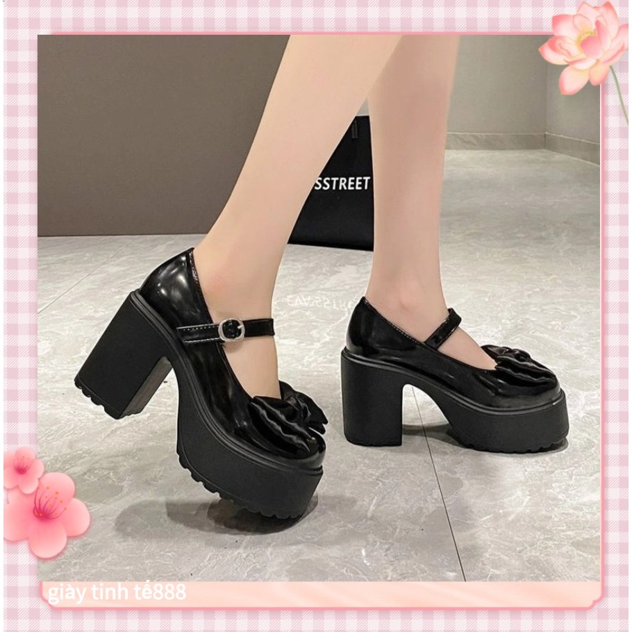 🔥Còn hàng🔥Lấy lùi 1 size-Giày búp bê nữ đế cao 9p,Giày búp bê nơ 9cm,đen và trắng(size35-40)