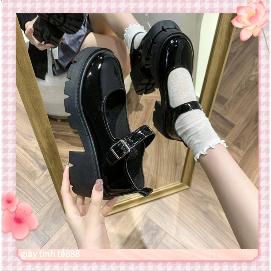 🔥Còn hàng🔥Giày búp bê nữ 5 phân Giày lolita đế cao 5cm Màu đen bóng và màu trắng mờ