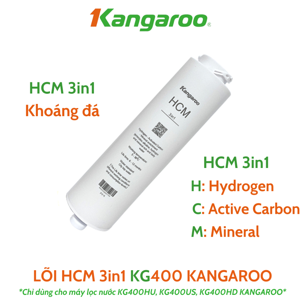 Lõi HCM 3in1 Khoáng Đá Kg400 Kangaroo Hàng Chính Hãng 3 Trong 1 Hydrogen Active Carbon Mineral Dùng Cho Model Kg400HU,..