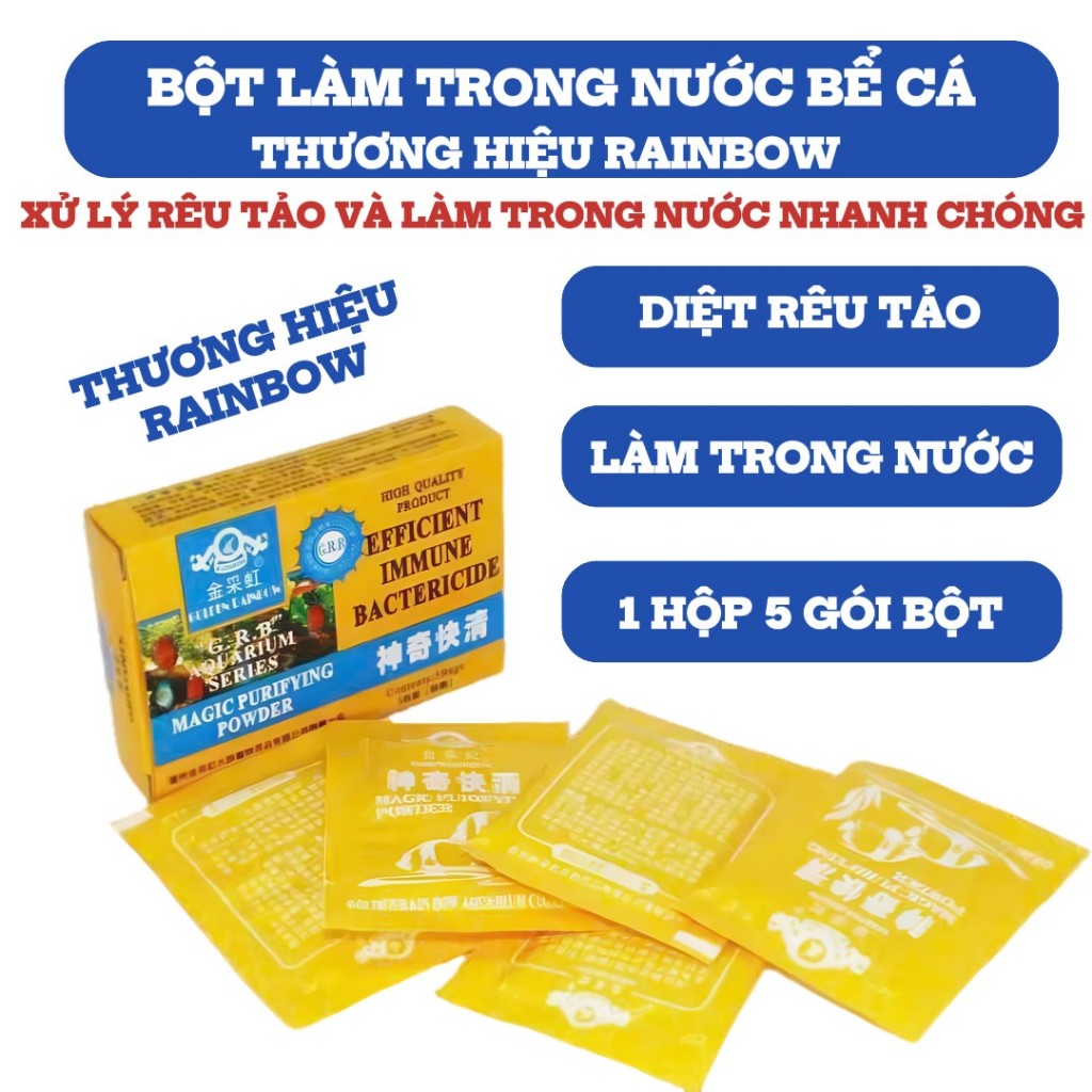 Bột Diệt Rêu Tảo cho bể cá Golden Rainbow (Hộp 5 gói)- Xử lý rêu tảo và ...