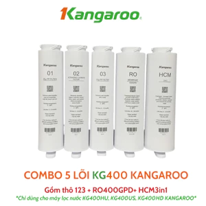 Combo 5 Lõi KG400HU Kangaroo Hàng Chính Hãng Gồm Bộ Thô 123 Màng RO 400GPD Lõi Khoáng HCM 3in1 Model 400HU,US,HD,...