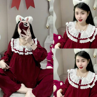 sét bộ kẻ dài , cổ vuông ren phối nơ,,
