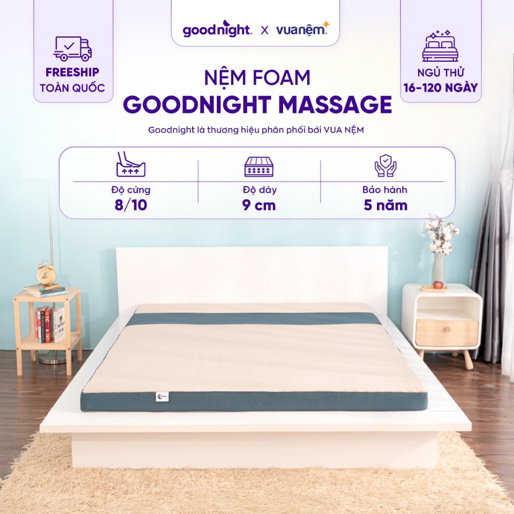 Ảnh Nệm Foam Cấu Trúc Lượn Sóng, Duy Trì Tư Thế Nằm Goodnight Massage 9cm 3