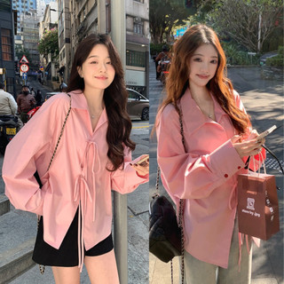 Áo sơ mi tay dài Forgirl sơ mi kiểu nữ buộc nơ cổ ve dáng rộng cá tính Giấy HDSD T124