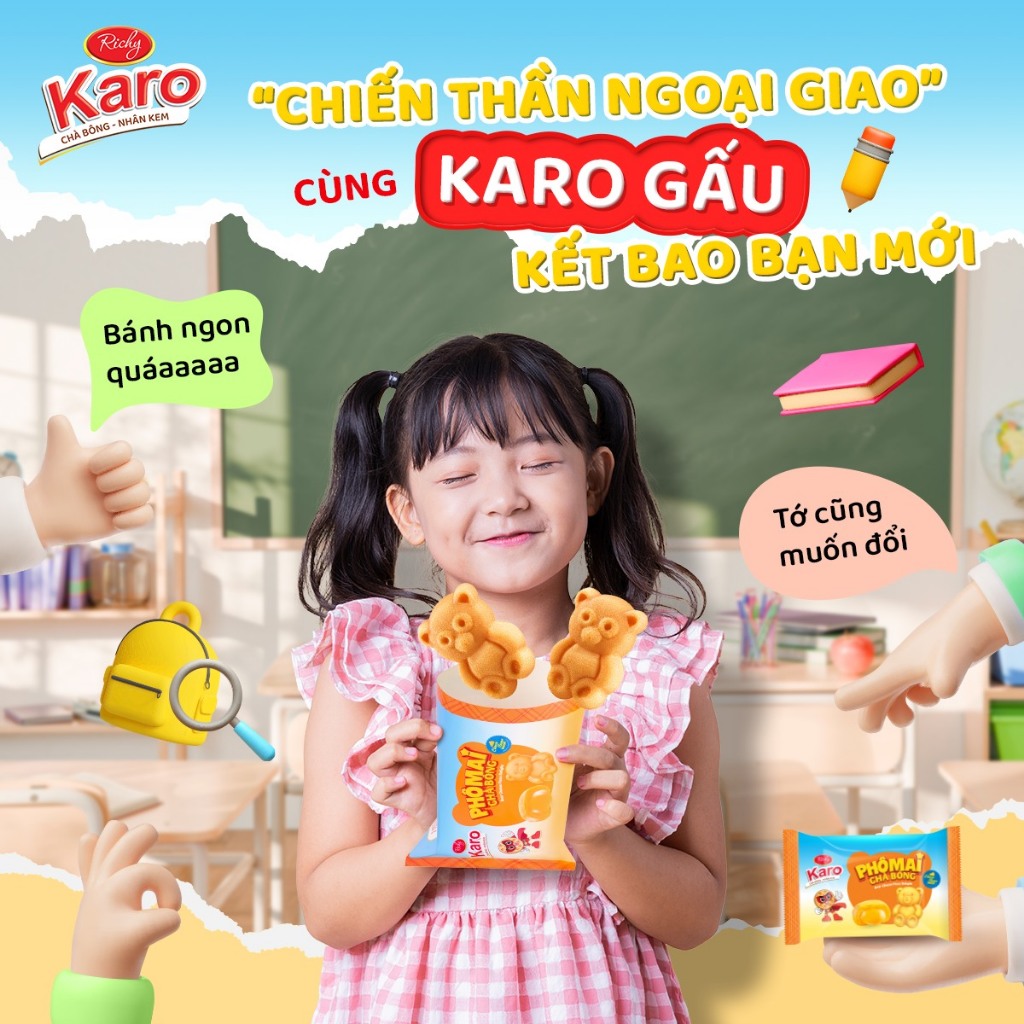 [Tặng quà đơn 129k] Bánh Karo Gấu Richy - Bánh Chà Bông Nhân Phô Mai Trứng - Date 45 Ngày