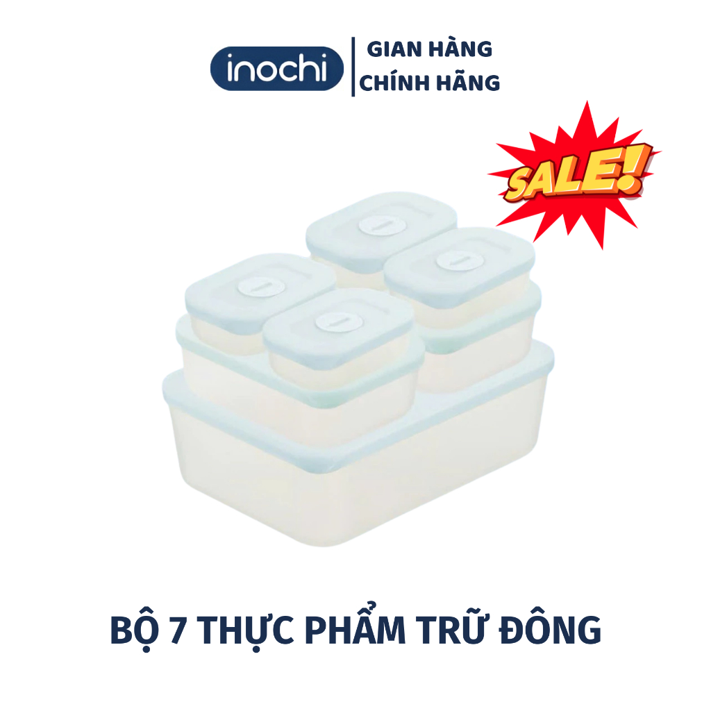 Set 7 hộp nhựa đựng thực phẩm trữ đông inochi, hộp đựng đồ ăn chữ nhật Hokkaido (4 hộp 290ml -2 hộp 900ml -1 hộp 3600ml)